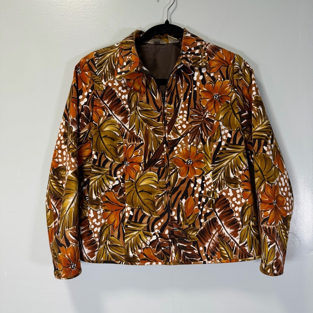 Vintage Laura Ashley‎ Orange, Brown, and Green Floral Full Zip Jacket Sz PS